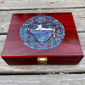 flower of life cats under the stars abalone inlay box