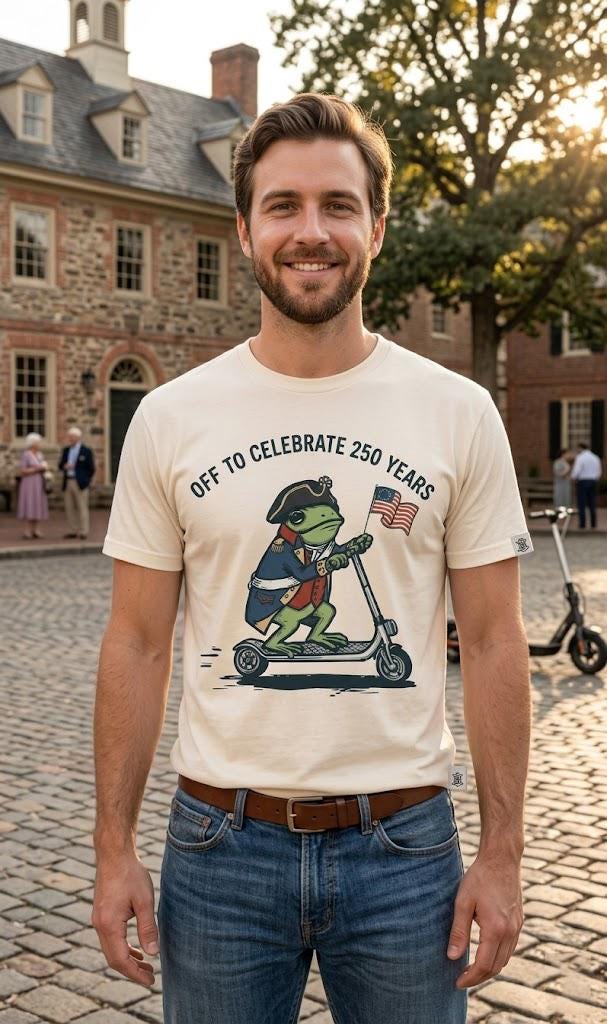 Funny Colonial Frog T-shirt,celebrate 250 Years USA Anniversary Tee ...