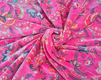 Pink Floral printed Velvet Fabric Indian upholstery lampshades curtain quilting fabric