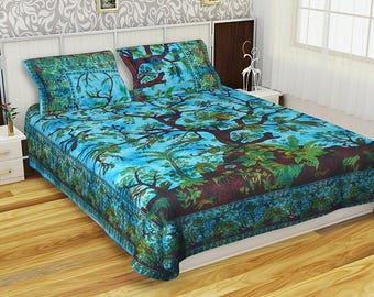 Turquoise Tree of Life Queen Duvet Cover Set: Bohemian Mandala Bedding