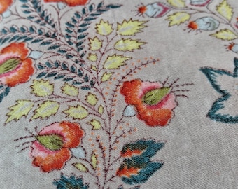 Velvet Upholstery Fabric: Indian Floral Print, 44" Wide