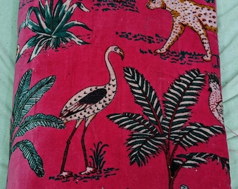 jungle printed Velvet Fabric Indian upholstery lampshades curtain quilting fabric pink colour