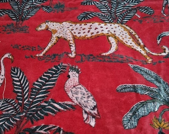 Red jungle printed Velvet Fabric Indian upholstery lampshades curtain quilting fabric