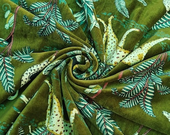 green floral printed Velvet Fabric Indian upholstery lampshades curtain quilting fabric