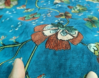 blue floral printed Velvet Fabric Indian upholstery lampshades curtain quilting fabric