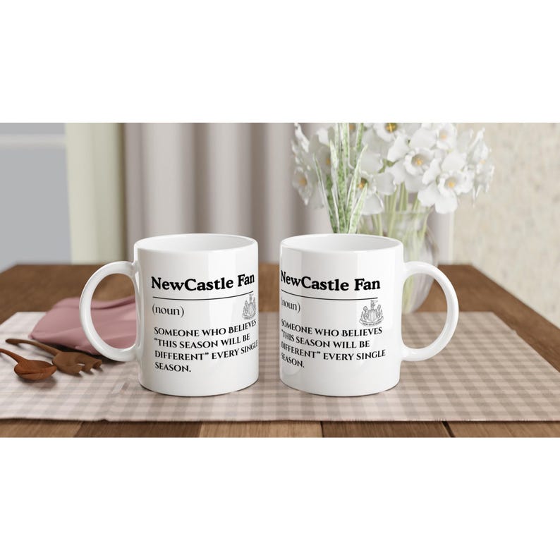 Taza para fan del Newcastle United, regalo divertido de fútbol, taza de broma de la Premier League, humor para aficionados al fútbol británico, regalo para amantes del fútbol imagen 3