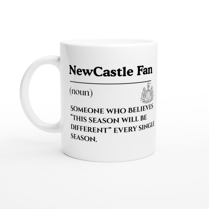 Taza para fan del Newcastle United, regalo divertido de fútbol, taza de broma de la Premier League, humor para aficionados al fútbol británico, regalo para amantes del fútbol imagen 2