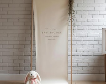 Custom Baby Shower Welcome Sign with Name and Date, Personalized Fabric Banner for Garden or Indoor Events, Minimal Soft Linen Party Decor