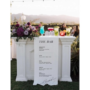 Fabric Bar Sign, Wedding Bar Menu, Custom Linen Bar Sign, Bar Sign, Signature Cocktails Sign, Minimalist Bar, His and Hers Wedding Bar Sign