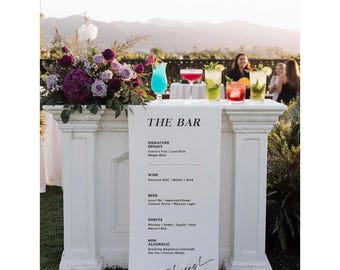 Fabric Bar Sign, Wedding Bar Menu, Custom Linen Bar Sign, Bar Sign, Signature Cocktails Sign, Minimalist Bar, His and Hers Wedding Bar Sign