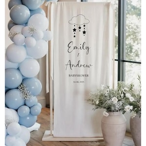 Baby Shower Willkommensschild mit Wolke und Sternen - Personalisiertes Leinen Banner für Babyparty Dekoration und Geschenk