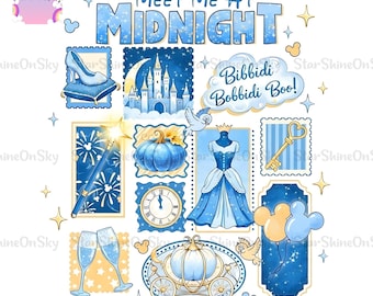 Cinderella Midnight PNG Bundle, Bibbidi Bobbidi Boo Princess Clipart, Märchen Magie Schloss Digital Download für Shirt Sticker