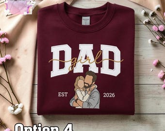 Photo Outline Embroidery Sweatshirt, Personalized Dad and Daughter Portrait Hoodie, New Dad Gift, Girl Dad T-shirt, Husband Gift