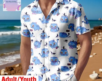Ensemble chemise hawaïenne Derpy Tiger, Costume de chasseur de démons Kpop Huntrix, cadeau d'été drôle de bouton Tiger Derpy, chemise hawaïenne adaptée à la plage