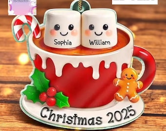 Acrylic Christmas Hot Chocolate Marshmallows for Newlywed Family Couple - Personalized Ornaments, Special Ornaments for Family Gift