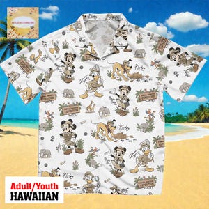 Disney Animal Kingdom Hawaiian Shirt, Mickey Donald Pluto Safari Expedition Aloha Shirt, Disney World Vacation Button Down Adult Youth