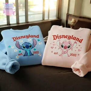 Stitch & Angel Embroidered Sweatshirt, Disney Matching Couple Shirt, Romantic Valentine Gift ESH7257-7258