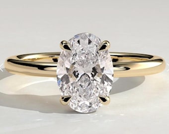 Bague de mariage ovale de 10 x 8 mm de qualité 5A / bague cadeau d'anniversaire de solitaire / bague cadeau en plaqué or jaune 14 carats / bague en or délicate / bague personnalisée