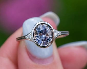 Bague serti clos ovale / bague cadeau de mariage / promesse bague en argent sterling 925 / bague de fiançailles grappe / bague plaquée or blanc