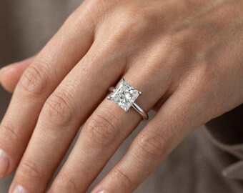 Bague de fiançailles taille princesse, bague solitaire diamant carré, alliance minimaliste en or, alliance classique, bague en diamant de laboratoire