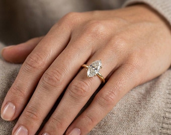 Bague de fiançailles solitaire marquise, argent sterling plaqué or jaune 14 carats, sertie de 6 griffes