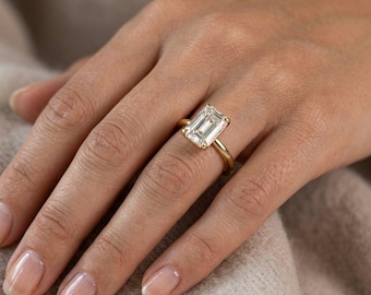 Bague en argent sterling 925 plaqué or blanc et jaune avec pierre synthétique taille émeraude, à porter au quotidien.