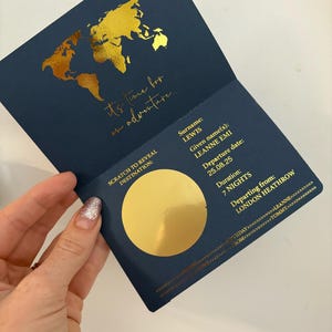 Gold Foil Scratch Reveal Passport: Surprise Holiday Ticket Gift Card