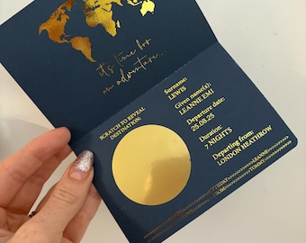 Gold Foil Scratch Reveal Passport: Surprise Holiday Ticket Gift Card