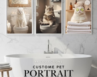 Funny Pet Portrait, Custom Dog Cat Bathroom Art, Humor Poster (Digital Download)