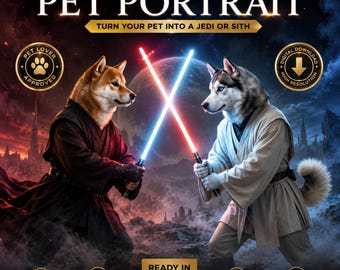 Custom Star Wars Pet Portrait from Photo | Personalized Jedi Dog or Cat Portrait | Sci Fi Pet Gift | Digital Download