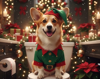 Custom Toilet Pet Portrait | Christmas Funny Gift | Dog & Cat Humor Art