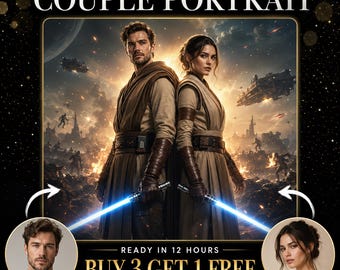 Couple Portrait from Photo | Custom Jedi Sith Love Art | Personalized Star-Inspired Anniversary Gift | Digital Download
