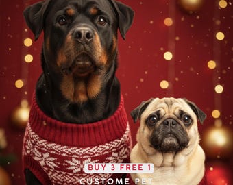 Custom Christmas Pet Portrait from Photo, Holiday Dog Art (Digital or Print)