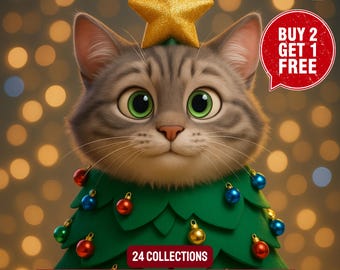 Custom Christmas Pet Portrait – Personalized Cartoon Dog & Cat Art (Digital)