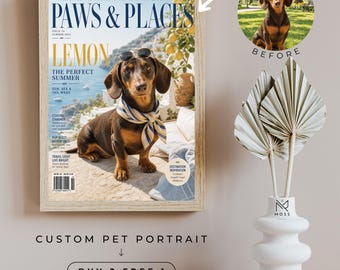 Personalized Pet Portrait Gift, Custom Dog or Cat Magazine Cover Art, Pet Memorial or Birthday Digital Print