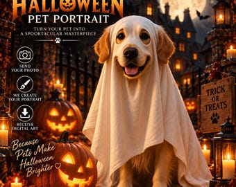Custom Halloween Pet Portrait, Wizard Dog or Cat Portrait from Photo, Magical Spooky Pet Art, Personalized Halloween Gift, Digital Download