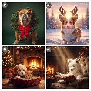 May include: A bulldog wearing a green wreath with red berries and a large red bow. The dog is sitting in front of a dark green background. The image is a festive holiday portrait.