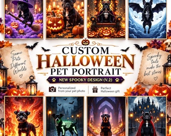 Custom Halloween Pet Portrait, Witch Dog or Cat Portrait, Personalized Pet Art, Custom Digital Pet Portrait, Halloween Pet Gift