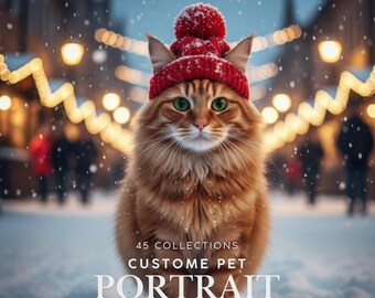 Custom Christmas Pet Portrait: Personalized Holiday Pet Art (Digital or Printed)