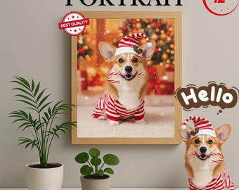 Custom Christmas Pet Portrait, Festive Holiday Dog Cat Illustration (Digital Download)