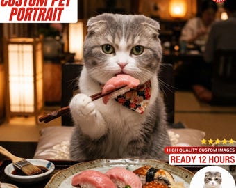 Custom Pet Portrait | Japanese Food Theme | Personalized Dog & Cat Portrait | Funny Pet Wall Art | Digital Download | Pet Lover Gift