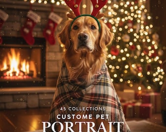 Custom Christmas Pet Portrait from Photo – Holiday Dog Art (Digital or Print)