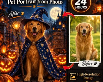 Custom Halloween Pet Portrait, Spooky Dog or Cat Art (Digital Download)