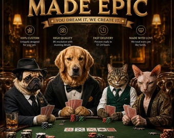 Custom Dogs Playing Poker Portrait | Personalized Pet Portrait from Photo | Funny Casino Dog Art | Digital Download