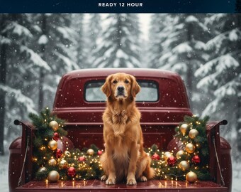 Custom Christmas Pet Portrait – Personalized Dog & Cat Art, Digital Painting, Festive Wall Decor