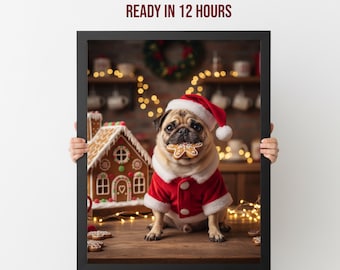 Custom Christmas Pet Portrait – Personalized Dog & Cat Art, Digital Painting, Festive Wall Decor