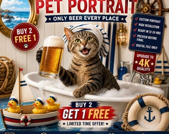 Custom Pet Portrait from Photo | Funny Dog & Cat Bathroom Wall Art | Personalized Pet Gift | Digital Download