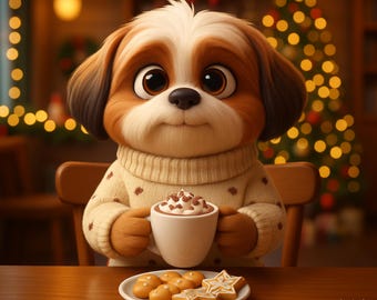 Custom Christmas Pet Portrait – Personalized Dog & Cat Art, Digital Painting, Festive Wall Decor