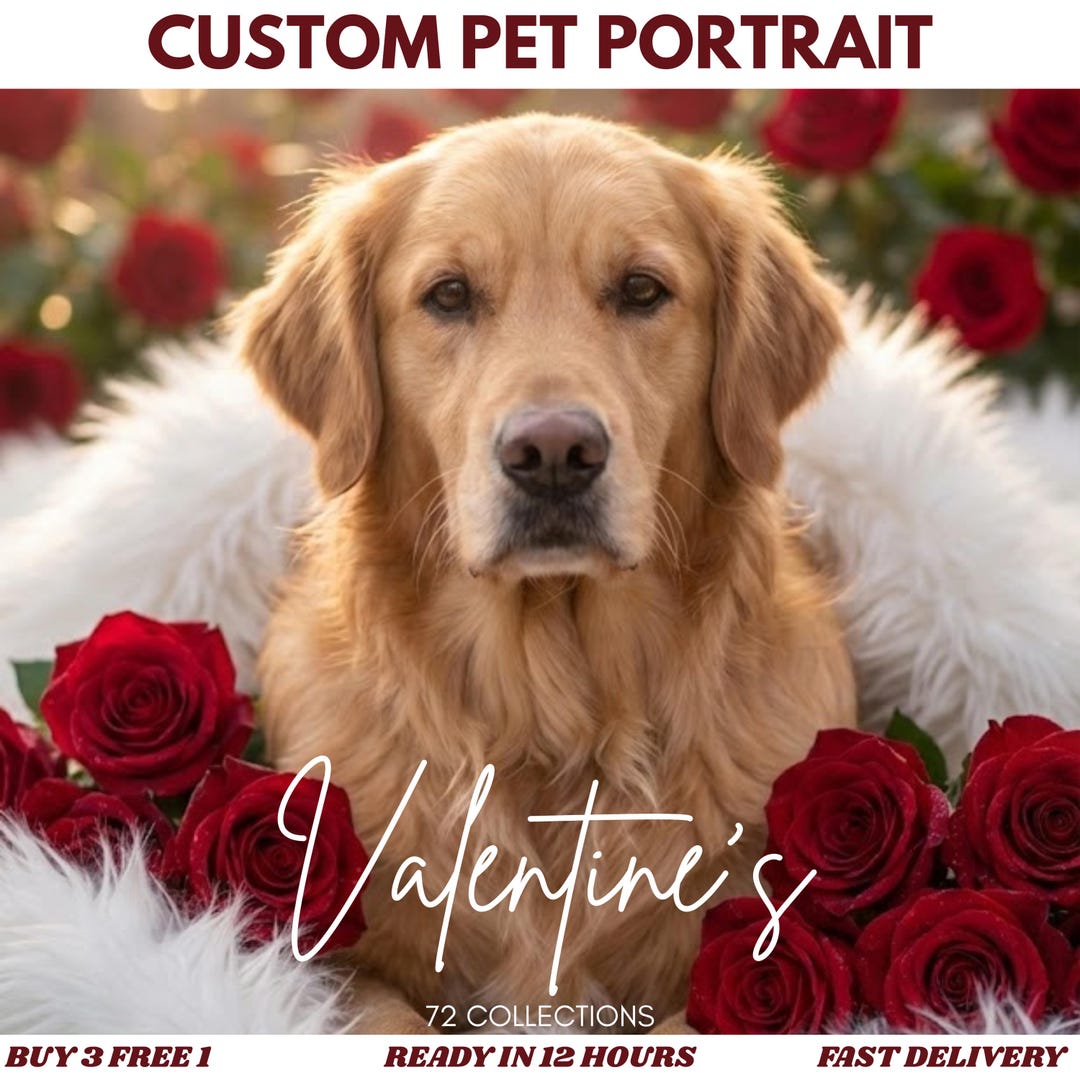 Custom Valentine Pet Portrait From Photo | Personalized Dog or Cat ...