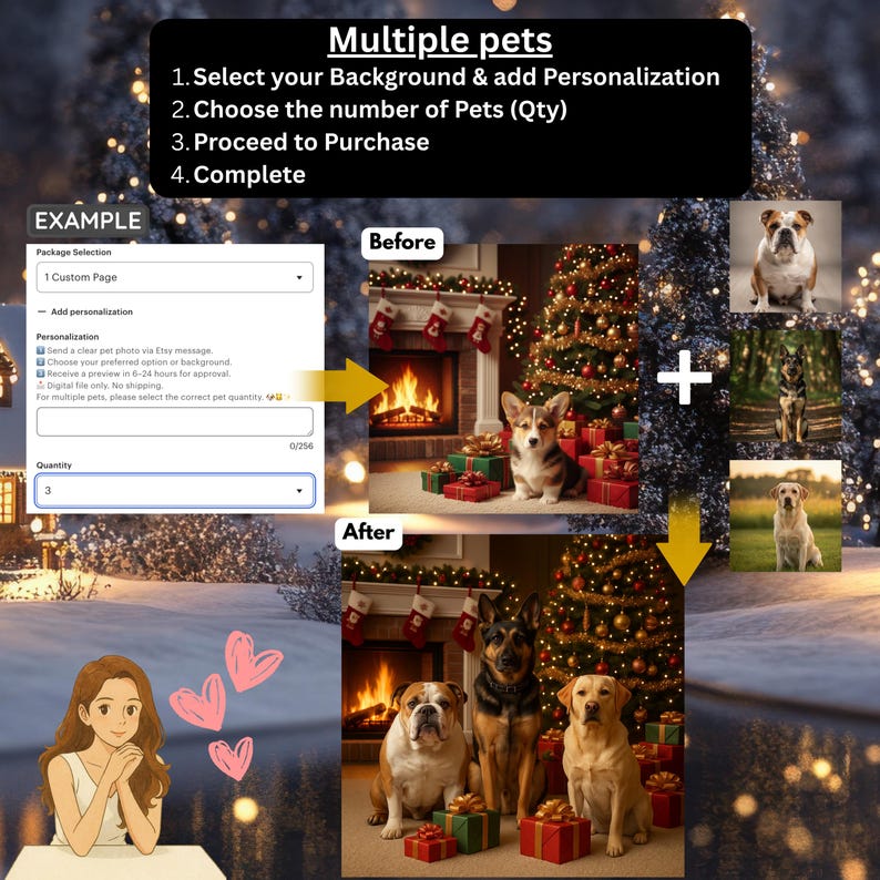Custom Christmas Pet Portrait – Personalized Dog & Cat Art, Digital Painting, Festive Wall Decor image 18